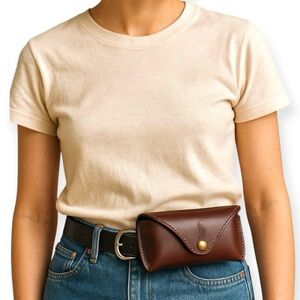 Polo Ralph Lauren Brown Leather Eyeglass Sunglass Case Belt Loop Back Vintage